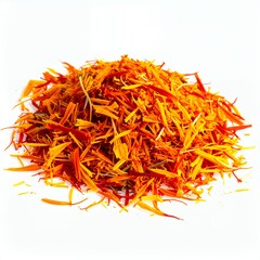 Fototapeta premium Pile of vibrant saffron threads displayed prominently on a clean white backdrop