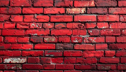 Textured red bricks with peeling paint and weathered urban character.