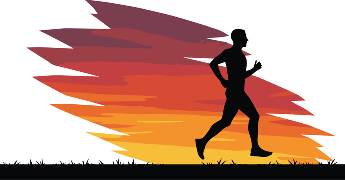 Dynamic runner silhouette captures the spirit of achievement against a vibrant sunset sky, inspiring determination and peak performance.