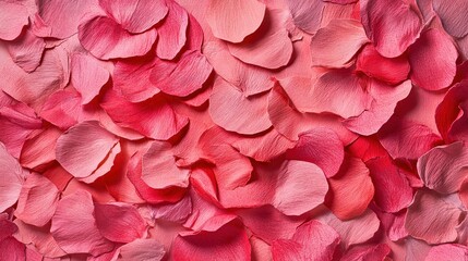 Abstract background made of overlapping pink rose petals, soft lighting, top view composition
