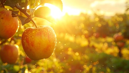 Apples bathed in golden sunlight