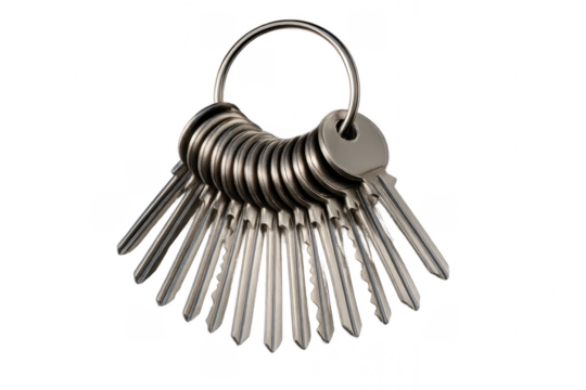 Metal keys on ring representing security and access