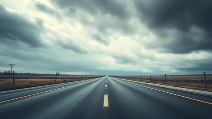 Fototapeta premium Moody overcast sky over an expansive empty roadway with atmospheric depth.