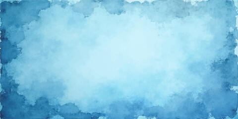 Blue abstract watercolour sky background with clouds and grunge texture