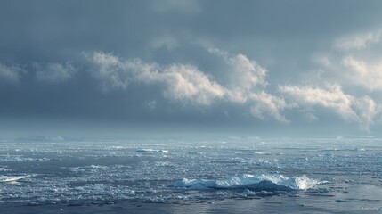 Serene Polar Sea with Floating Ice and Low Contrast Clouds