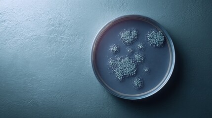 Top View of Discrete Colonies in Petri Dish on Slate Surface