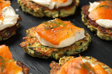 Zucchini Fritters with Smoked Salmon and Cream Cheese