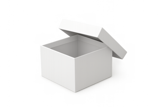 Opening empty white gift box on transparent background