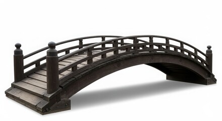 Obraz premium Low-angle view of a minimalist Zen-style Japanese wooden bridge, isolated on white background