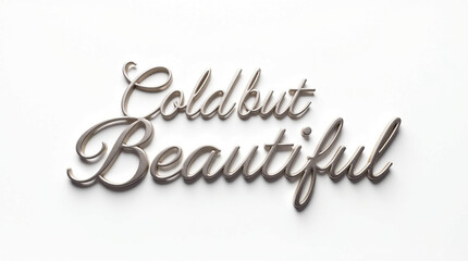 A beautiful 3d rendering of the words cold but beautiful in a stylish script font, isolated on white background, creating an elegant and modern design element for various applications