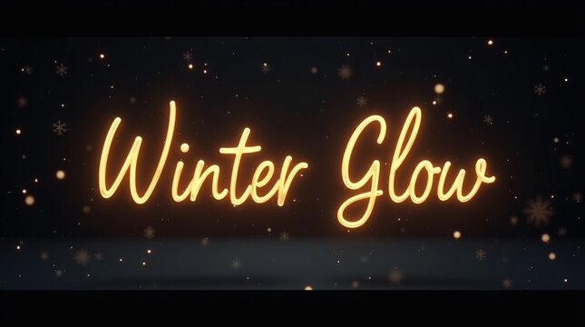 A captivating winter scene unfolds with the words winter glow elegantly displayed in a radiant, glowing script, surrounded by a gentle flurry of sparkling particles against a dark backdrop - Powered by Adobe