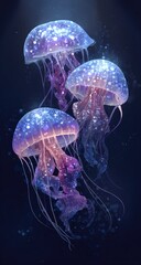 Naklejka premium Beautiful glowing jellyfish underwater