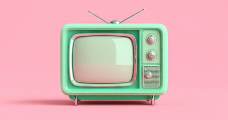 Retro television set against a pink background entertainment concept