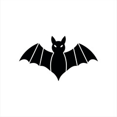 A simple glyph-style Halloween bat icon in solid black with white background, featuring a flying bat silhouette with spread wings, ideal for holiday graphics, spooky themes, and festive branding
