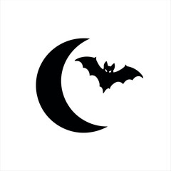 A simple glyph-style Halloween bat icon in solid black with white background, featuring a flying bat silhouette with spread wings, ideal for holiday graphics, spooky themes, and festive branding