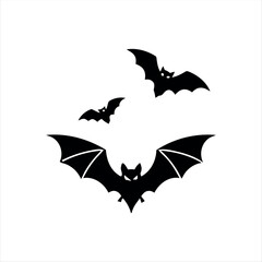 A simple glyph-style Halloween bat icon in solid black with white background, featuring a flying bat silhouette with spread wings, ideal for holiday graphics, spooky themes, and festive branding
