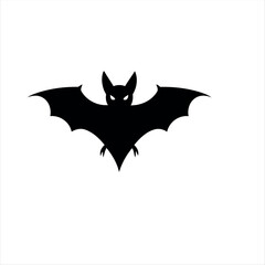 A simple glyph-style Halloween bat icon in solid black with white background, featuring a flying bat silhouette with spread wings, ideal for holiday graphics, spooky themes, and festive branding