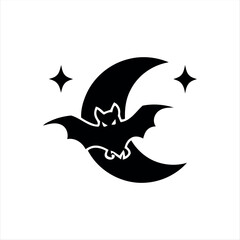 A simple glyph-style Halloween bat icon in solid black with white background, featuring a flying bat silhouette with spread wings, ideal for holiday graphics, spooky themes, and festive branding