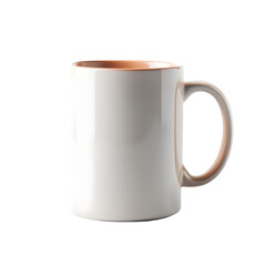 White mug with orange interior isolated on transparent background for mockup