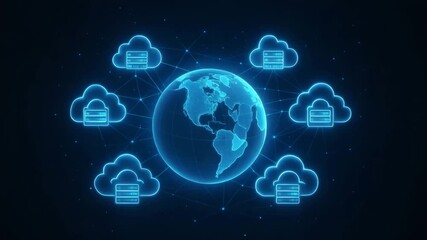 Conceptual illustration of cloud computing with secure data management around the globe in a digital network. - Powered by Adobe