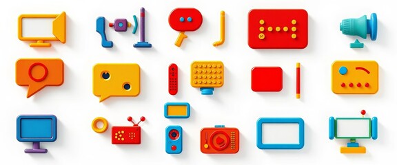 Colorful communication icons set on white background, various styles, modern, alert