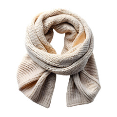 Beige knitted wool scarf isolated on transparent background, winter fashion