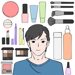 男性と化粧品のイラストセット