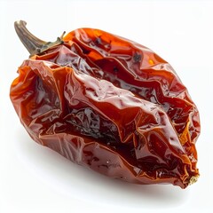 Wrinkled dried habanero pepper showcases natural aging process in white background