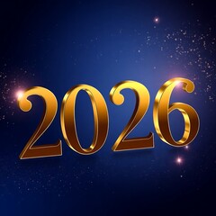 2026 Happy New Year" in golden 3D letters with fireworks in the night sky background