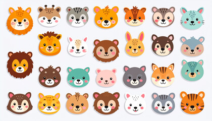 Fototapeta premium Quirky Sticker-Style Animal Faces