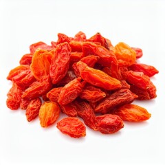 Vibrant Pile of Dried Goji Berries Displayed on a Clean White Background Setting