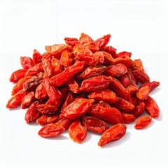 Pile of vibrant goji berries arranged artistically on a pristine white background