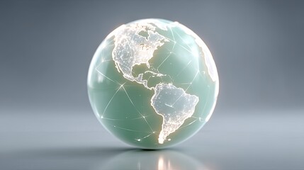 Futuristic Holographic Globe Displaying Digital Data Visualization on a Gray Background