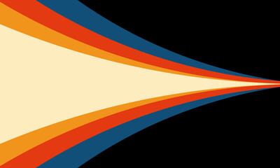 Retro abstract design with converging colorful stripes on a black background, creating a dynamic and vibrant visual effect.