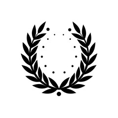 Illustration of a black laurel wreath with leaves and small circles arranged in a circular pattern design