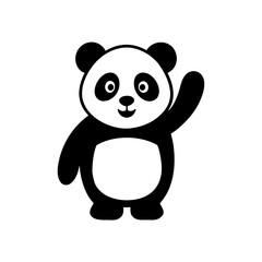 Cartoon panda waving with black and white coloring and simple design standing upright and smiling sweetly