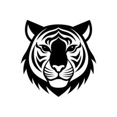 Illustration of a tiger head with black stripes and a white background in a vector style design art