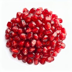 Vibrant pomegranate arils clustered on a seamless white backdrop create a fresh fruit impression