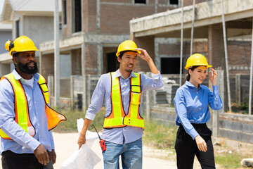 Meeting Professional engineering teamwork : Ethnic diversity worker people, Success teamwork. Group of professional engineering people wearing hardhat safety helmet meeting discussion in new project