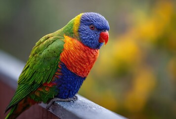Vibrant rainbow lorikeet perched outdoors colorful feathers exotic bird