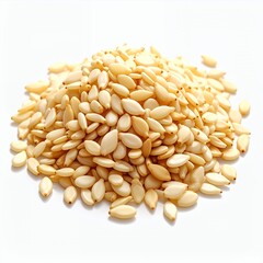 Pile of sesame seeds isolated on pristine white background creating a clean view