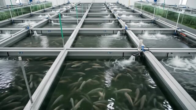 Fish farm indoor tanks teeming