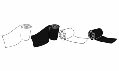 Set of bandage roll icons, outline and silhouette style, medical gauze roll illustration for first aid, injury treatment, healthcare and hospital equipment vector.