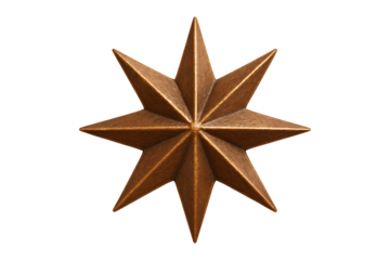 Bronze Eight Pointed Star Shape Isolated on a Transparent Background