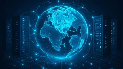 Abstract digital globe representation with data servers, symbolizing global connectivity and advanced technology. - Powered by Adobe