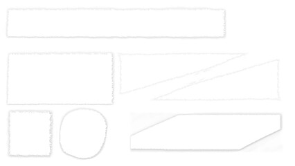 Collection of White Textured Rectangular and Circular Frames on Black abstract background isolated on a transparent background