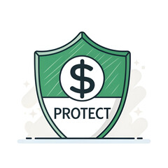 flat safe and dollar sign with the word protect
