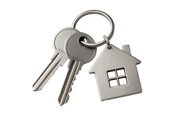 House Shaped Keychain with Steel Keys Isolated on a Transparent Background
