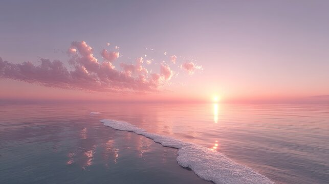 Glowing Sunrise Above Calm Ocean Horizon With Cinematic Lighting and Pastel Colors