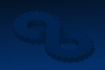 Blue 3D Infinity Symbol on Dark Blue  Background. Endless Vector Logo Design. Concept of infinity  Gear with shadow for your web site design, app, UI. EPS10.